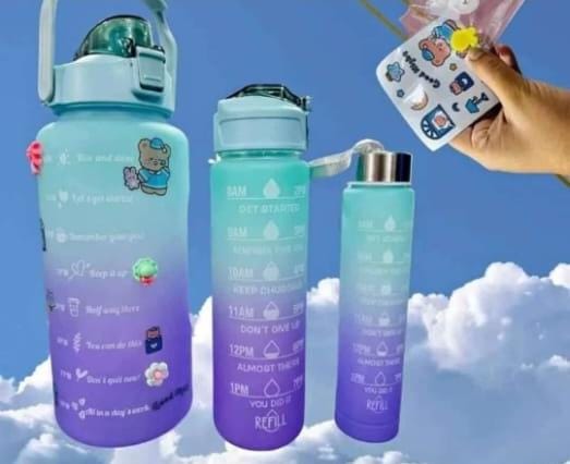 Kit Tres Termos Botella De Agua Motivacional Con Pitillo + Sticker - Mundo  Tecnológico Express